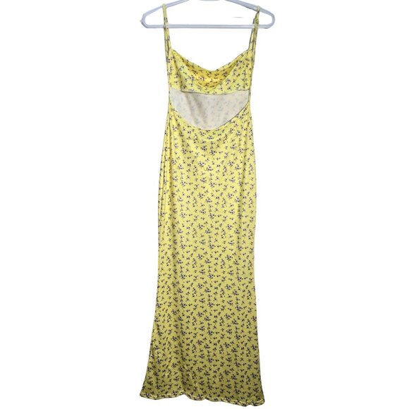 NWOT | Yellow Floral Print Cowl Neck Backless Open Back Slip Maxi Dress | Medium - Picture 2 of 6